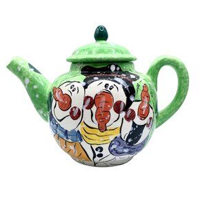 Enesco Tea Pot Snowman Mary Heather Gibbs Vintage Green Whimsical Holiday Rare
